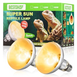 BESTSHOP Heat Lamp Bulbs, 125 Watt Reptile Heat Bulb, Full Spectrum UVA UVB Light Bulb, Natural Daylight, Basking Spot, Sun Light for Reptile and Amphibian, Pack of 2