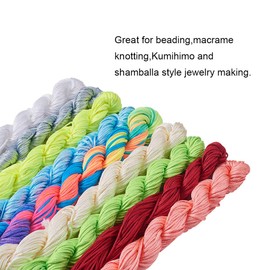 PandaHall 2 mm Chinese Lotting Cord, 19 Colours Braided Nylon Kumihimo Macrame Thread Bead Cord Knot Fringe Cord Tassel Cord Hand Knitting Cord for Making (190 m / 200 yards)