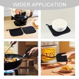 Acpetdr Pot Holders for Kitchen, Cotton Terry Kitchen Hot Pads Pot Holders Soup Pot Heat Pad, Oven Pot Holders for Kitchen Heat Resistant for Baking, Cooking 4PCS Black