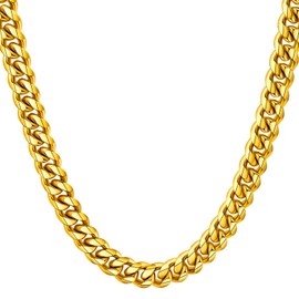 Hoyazvet Gold Cuban Chain Necklace 8MM 24 inch Long Men's Fashion Jewelry