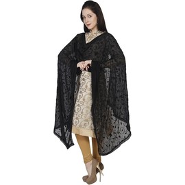 Arts Of India Women's Black Embroidered Chiffon Dupatta,Chunni,Dupatta, Stole. (Black