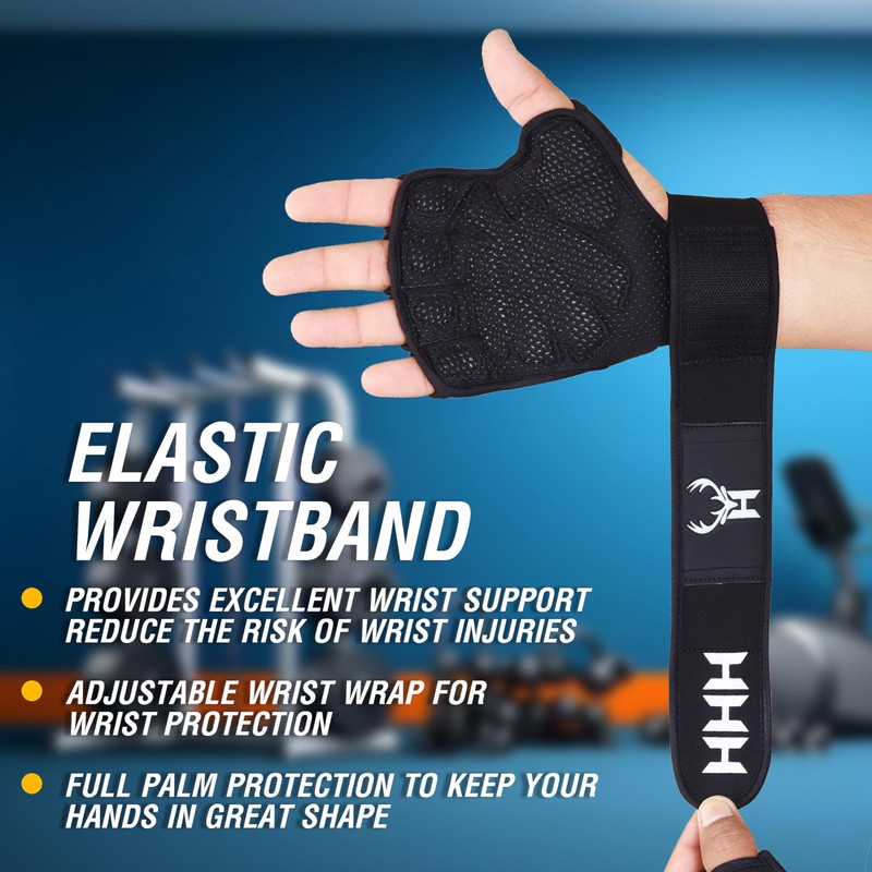 HHH Gym Gloves Weight Lifting Gym Gel padded Gloves strap