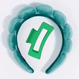 Spa Headband and Flower Hair Clip Set, 2 Pieces (Green Headband, Rectangle Clip)