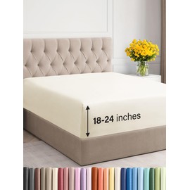 Extra Deep Full Fitted Sheet - Hotel Luxury Single Fitted Sheet Only - Easily Fits 18 inch to 24 inch Mattress - Ultra Soft, Wrinkle & Fade Free w/Extra Deep Pockets - Breathable & Comfy - Off White