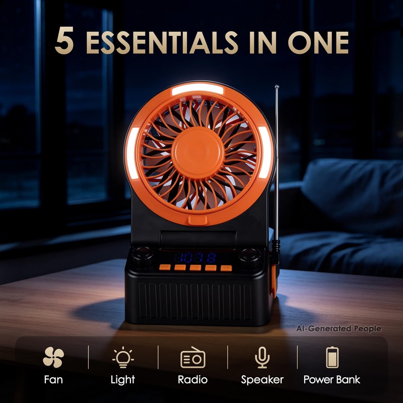 Rechargeable Camping Fan with Powerful Airflow, Brushless Motor