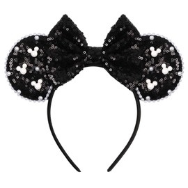 zhezesmila Shiny Mouse Ears Headband for Women Girls with Sequin Bow Cute Mouse Ears Hairband for Party Decorations Costume & Trip
