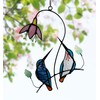 Hummingbird with Flower Stained Glass Suncatcher Bule Bird Stained Glass