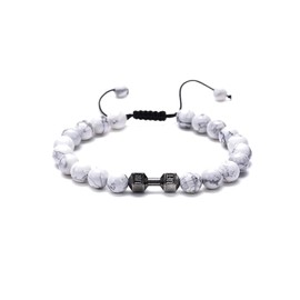 LUOKIFUR Dumbbell Beads Men's Bracelet Inspirational Fitness Charm Adjustable Men's and Women's Bracelet Sports Fitness Personal Trainer Gift(white beads)