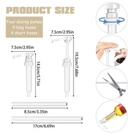VIDSTW Pack of 4 Dosing Pump Dispenser Reusable with 4 Long Straws and 4 Short Straw Syrup Dispenser Pump Dispenser Syrup for Family, Cafe, Milk Tea Shop, Restaurant (White)