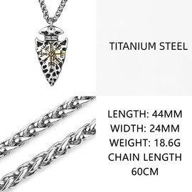 Fachoice Men's Viking Compass Spear Necklace, Titanium Steel Arrowhead Pendant, Norse Compass Arrow Jewelry, Punk Helm of Awe Amulet Charm