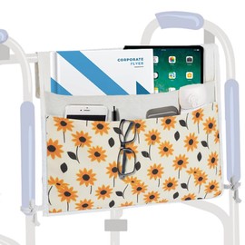 TOGETRUE Walker Bag, Easy Access Walker Storage Basket with 2 Large Pockets, Walker Accessories Bag for Folding Walker, Wheelchairs, Strollers, 13"x14.5" (Daisy)
