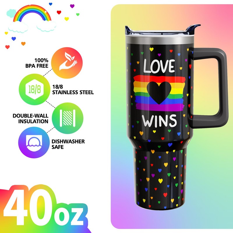 Sabobo Pride Rainbow Love Wins 40oz Tumblers with Handle and