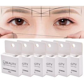 XIAOYU 10m Pre-Inked Eyebrow Mapping String, Microblading Eyebrow Marker Thread Tattoo PMU Microblading String Measuring Tool for Marking Symmetrical Eyebrows, 6 Pack, White Box, White Ink