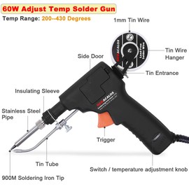 NEWACALOX Soldering Gun Kit, Adjustable-Temp Auto Send Tin Solder Iron Set for Welding Repair DIY 60W 110V, 500-896°F