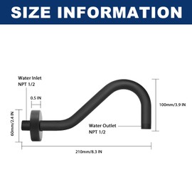 NearMoon J Shaped Shower Extension Arm, Stainless Steel Shower Head Height Extender with Flange, Riser Pipe Design for Cozy Shower Experience, Standard 1/2" Connection (8 Inch, Matte Black)