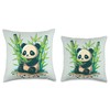 Cute Kawaii big panda holding bamboo shoots in forest Throw