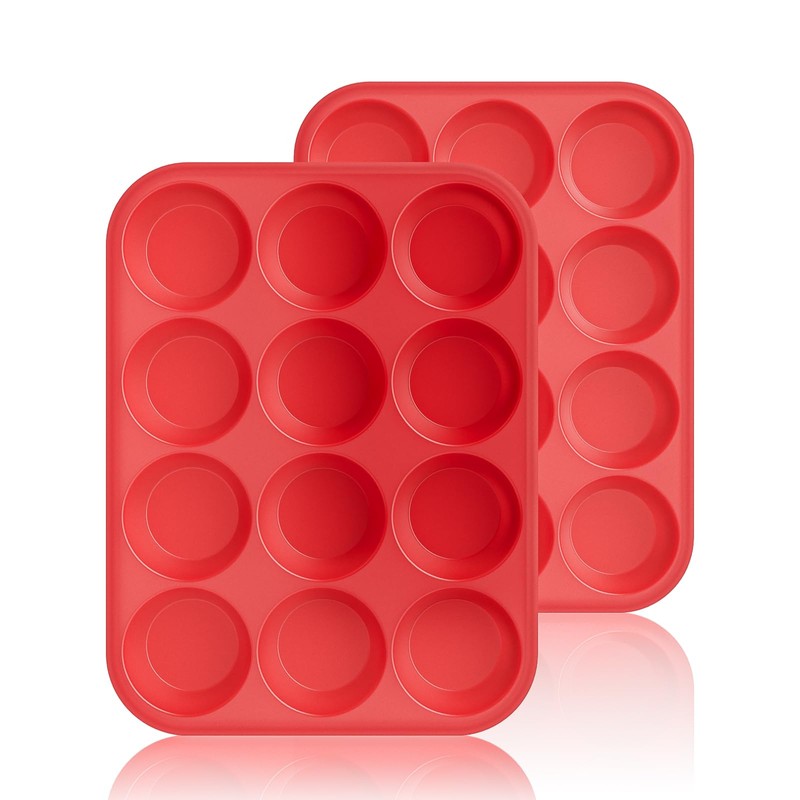 Helpcook 2Pack Silicone Muffin Pans with Metal Reinforced Frame,12 Cup