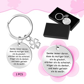 ZoeWei Lucky Charm Keyring, Stainless Steel Clover Keyring Cheer Gift with Black Gift Box for Men, Women, Colleague, Children, Students, Friends (Silver), silver