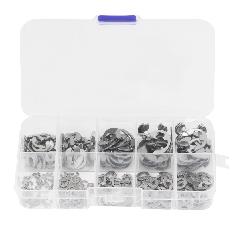 TIOMIOSEA E-Clips Set, 300 Pieces, 10 Sizes, Stainless Steel Locking