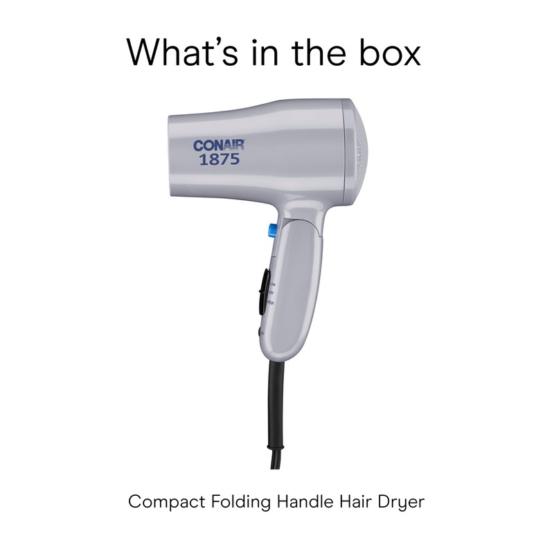 Conair Compact Hair Dryer with Folding Handle, 1875W Travel Blow