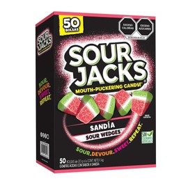 Sour Jacks Gomitas Ácidas con Sabor a Sandía. Sin Gluten. Sin Colorantes Artificiales. 50 Bolsitas de 20 g c/u. Cont. Neto 1 Kg
