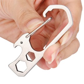 2 Pieces Carabiner Keychain Clips, Stainless Steel Carabiner Clips with Bottle Opener and Hex Key, Multifunctional Pocket EDC Keychain for Travel, Camping (Silver)