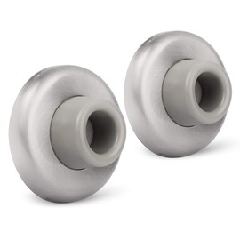 KOVOSCH Concave Wall Door Stops 2 Pack – Protects Walls from Door Knob Damage – 2-1/2”Outside Diameter Stainless Steel Cover with 1-1/8”Gray Round Rubber Bumper – Easy to Install