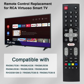 Replacement Remote Control Fit for RCA Virtuoso Smart TV RNSMU7036 RNSMU4336 RNSMU5536 RNSMU5836 RNSMU6036 RHOS581SM-D RNSMU7036-B RNSMU7536-B