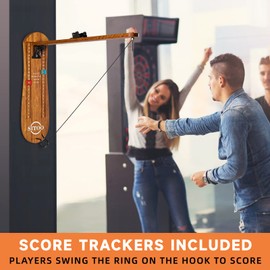 SITOO Ring Toss Game for Adults, Outdoors Games, Wall Mounted Hook and Ring Game with Foldable Arm (Wood)