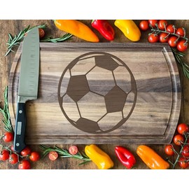 Classic Soccer Ball Pattern Walnut Board, 16.75x10 in: Ideal for Football Fans, Durable Kitchen Accessory, Engraved Design.