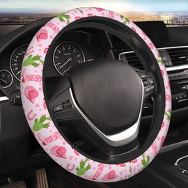 Cowgirls Cactus Pink Steering Wheel Cover for Men Women Universal 15 Inch Neoprene Protector Car Accessories for Car Trucks