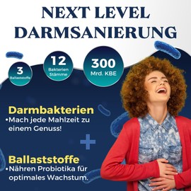 300 Billion KBE Intestinal Flora Culture Complex - High Dose Gut Bacteria Capsules - 12 Bacterial Strains + Inulin - Gastric Juice Resistant - 60 Vegan Capsules