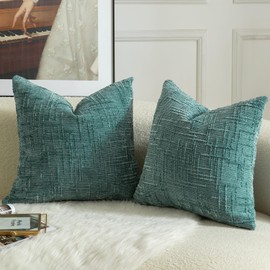 MANDIOO Pack of 2 Soft Chenille Textured Throw Pillow Covers Square Accent Solid Decorative Cushion Cover Cozy Farmhouse Pillow Case for Couch Sofa Bed Living Room 16x16 Inch Teal
