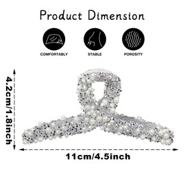 Xepeelo White Diamond Hair Clips - White Pearl Claw Clip - Super Glitter Rhinestone - French Crystal - Adult Hair Decoration for Thick, Thin, Straight, Curly Hair (1 Count)