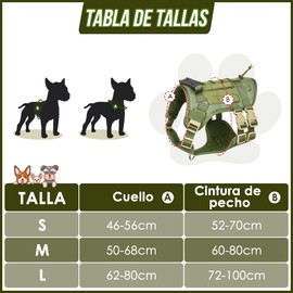 SlowTon Arnés Táctico de Perros con Correa 1.5 M, Pechera Táctica para Perros con Asa, Ajustable Anti Tirones Pechera con 4 Cierre de Gancho y Bucles para Entrenar, Pasear, Viajar(M, Verde)
