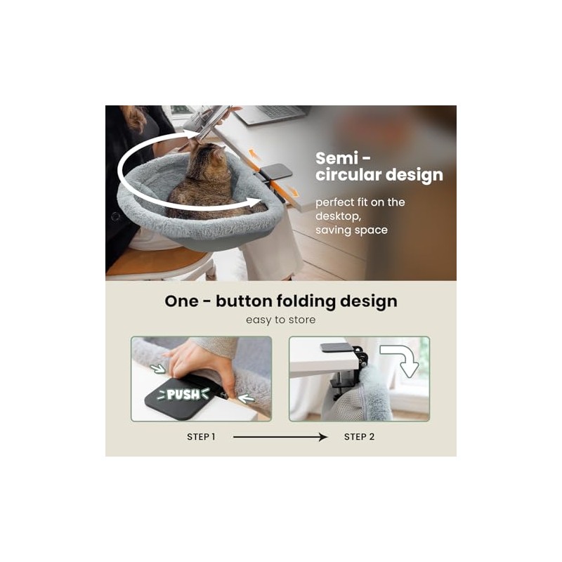 JUNSPOW Cat Desk Bed - One-Click Folding,Sunken Design & Space-Saving