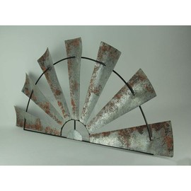 Zeckos 48 Inch Galvanized Metal Half-Windmill Wall Sculpture Large Rustic Home Decor Country Farmhouse Art Decoration