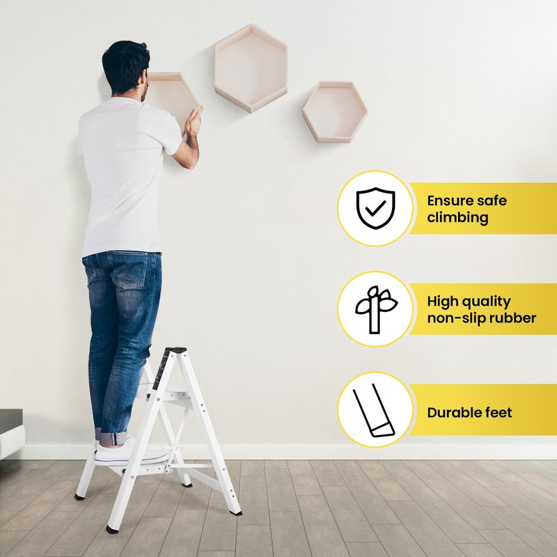 FAHKNS 2 Step Ladder, Aluminum Folding Step Stool with Anti-Slip