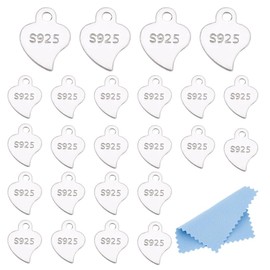HOBBIESAY 24Pcs 925 Sterling Silver Heart Charms with 1Pc Polishing Cloth Flat Metal Heart Charm Silver Small Love Charms Tiny Love Dangle Pendants for DIY Bracelets Earring Necklace Jewelry Making