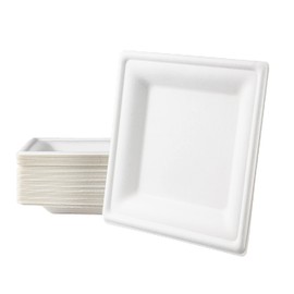 Love Nature Ecological Disposable Plate Set Square 20 cm Pack of 50 - Disposable Tableware Made of Sugarcane Pulp - Disposable Plate Biodegradable - Square Plate