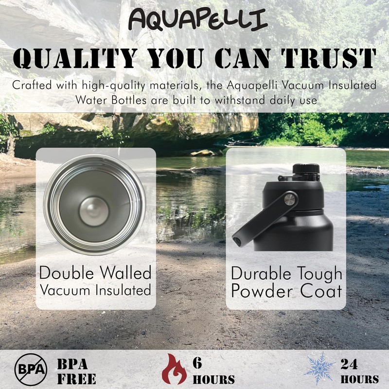 Aquapelli Midnight Black Vacuum Insulated Water Jug, 64oz