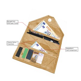 NELUHA Purse Clutch Made of Teak Leaves, Vegan Sustainable Leather Alternative - Purse with Many Compartments Hinged with Zip, cream, Casual