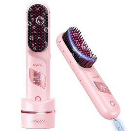 Cordless Hair Straightener Brush with Charging Dock, Portable Travel Hair Straightening Brush with 300M Negative Ions, 10,000mAh Battery, Fast Heating