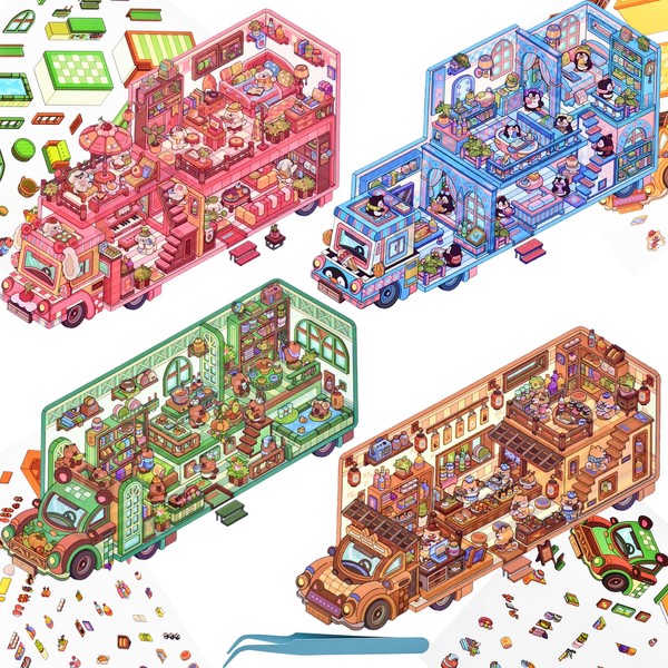 4 Sets DIY 3D Fun Mini House Scene Stickers with