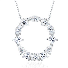 Pass Diamond Tester Letter E Multi Cut VVS Moissanite Necklace 925 Silver Platinum Plated Elegant Fine Jewelry NecklaceColor: Silver, Design: O