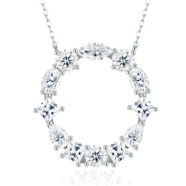 Pass Diamond Tester Letter E Multi Cut VVS Moissanite Necklace 925 Silver Platinum Plated Elegant Fine Jewelry NecklaceColor: Silver, Design: O