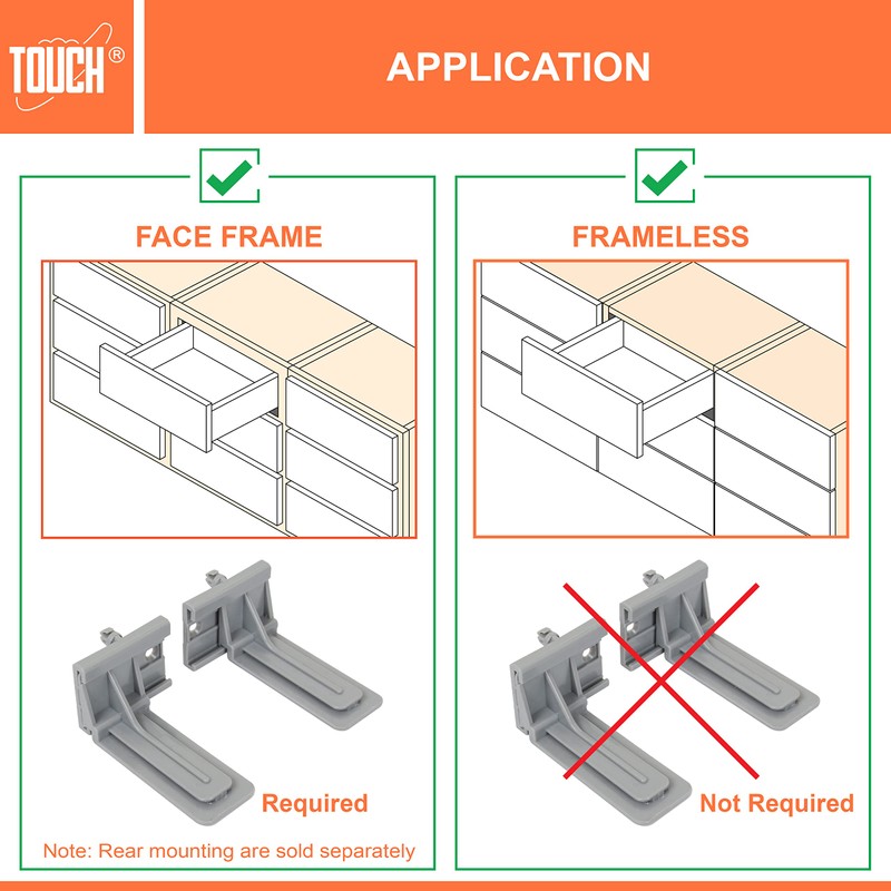 TOUCH Undermount Drawer Slides, Self-Soft Close (1 Pair, 15 Inch