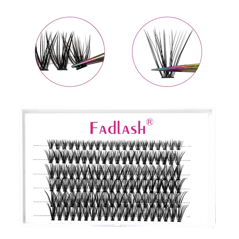 Fadlash Cluster Eyelashes, 40 Roots, 0.07mm, D-curl, 12mm, Medium Length,