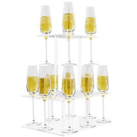 Laumffon Champagne Tower, Rectangle Acrylic Champagne Display Rack Stand with 12 Slots, 2 Tier Floating Sight Champagne Flute Holder for Party, Wedding, School, Celebration, 1 Set