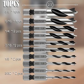10PCS Brad Point Drill Bit Set for Woodworking, HSS 1/4" Hex Shank, Quick Change, 2.3-Inch Short Shank for Precision Holes in Hardwood & Softwood, Anti-Wander Design, Includes Storage Case